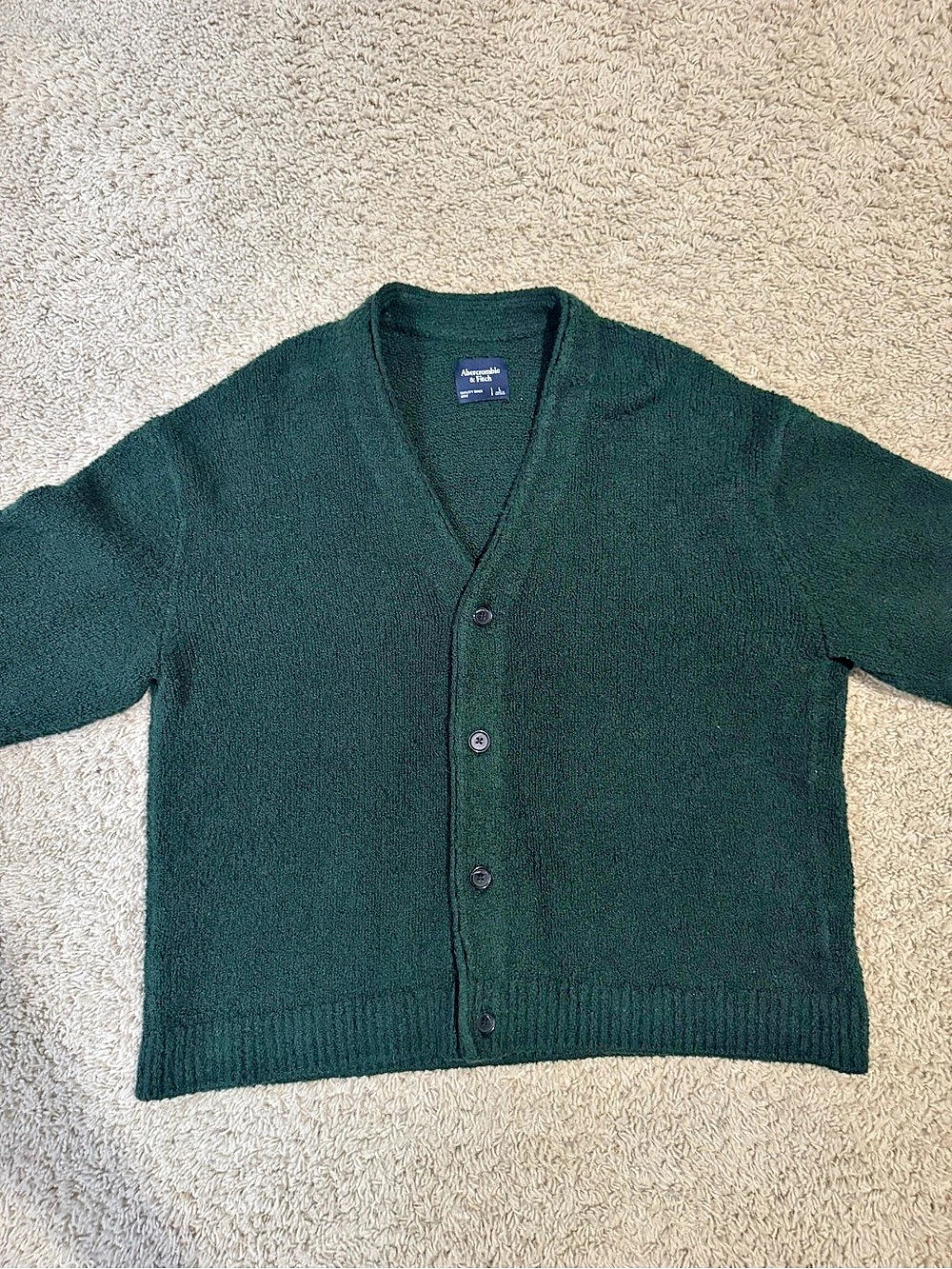 ABERCROMBIE - Men's Dark Green Bouclé Cardigan Large